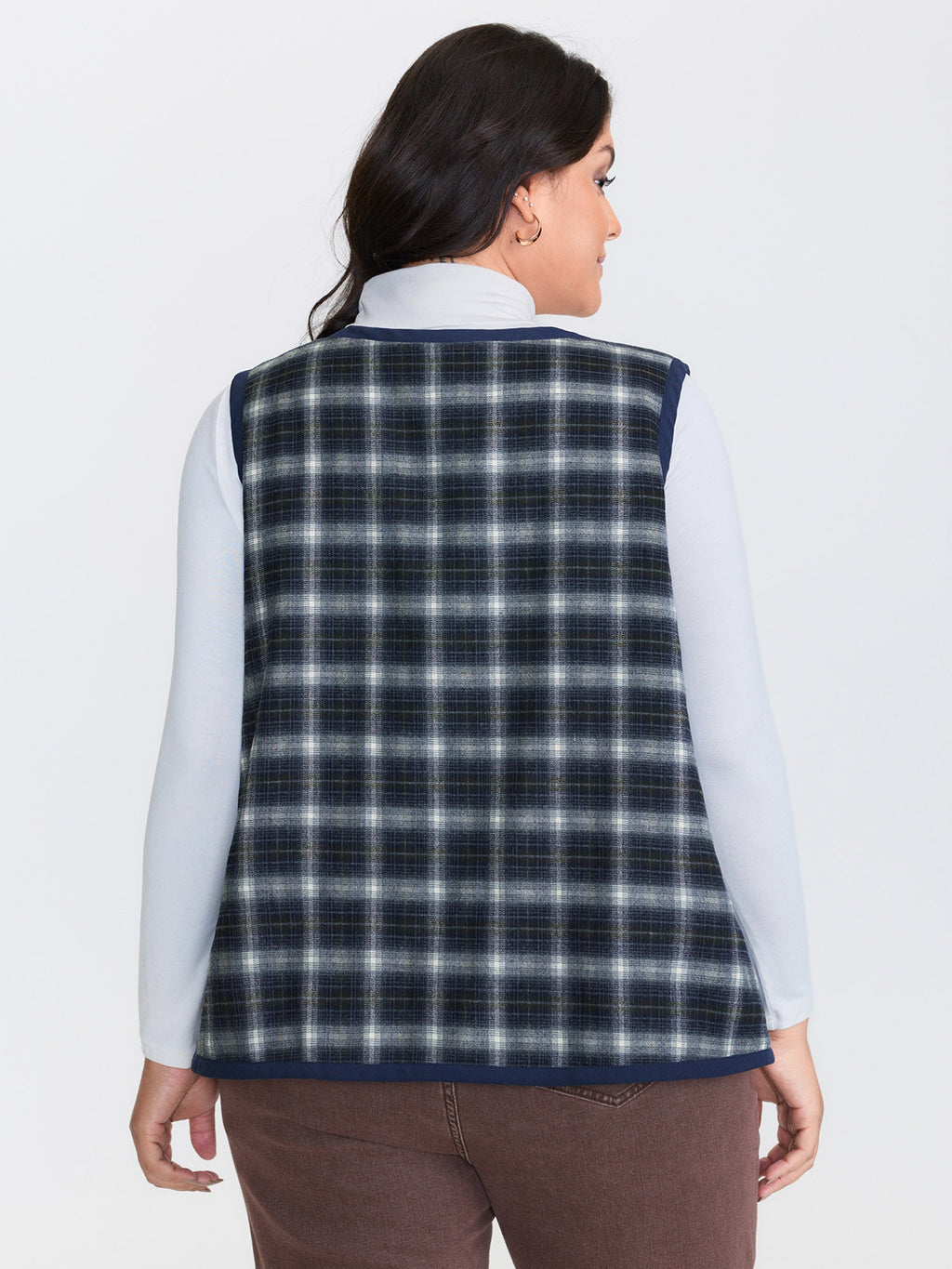 Fleece Checkered Pattern Button-Down Vest