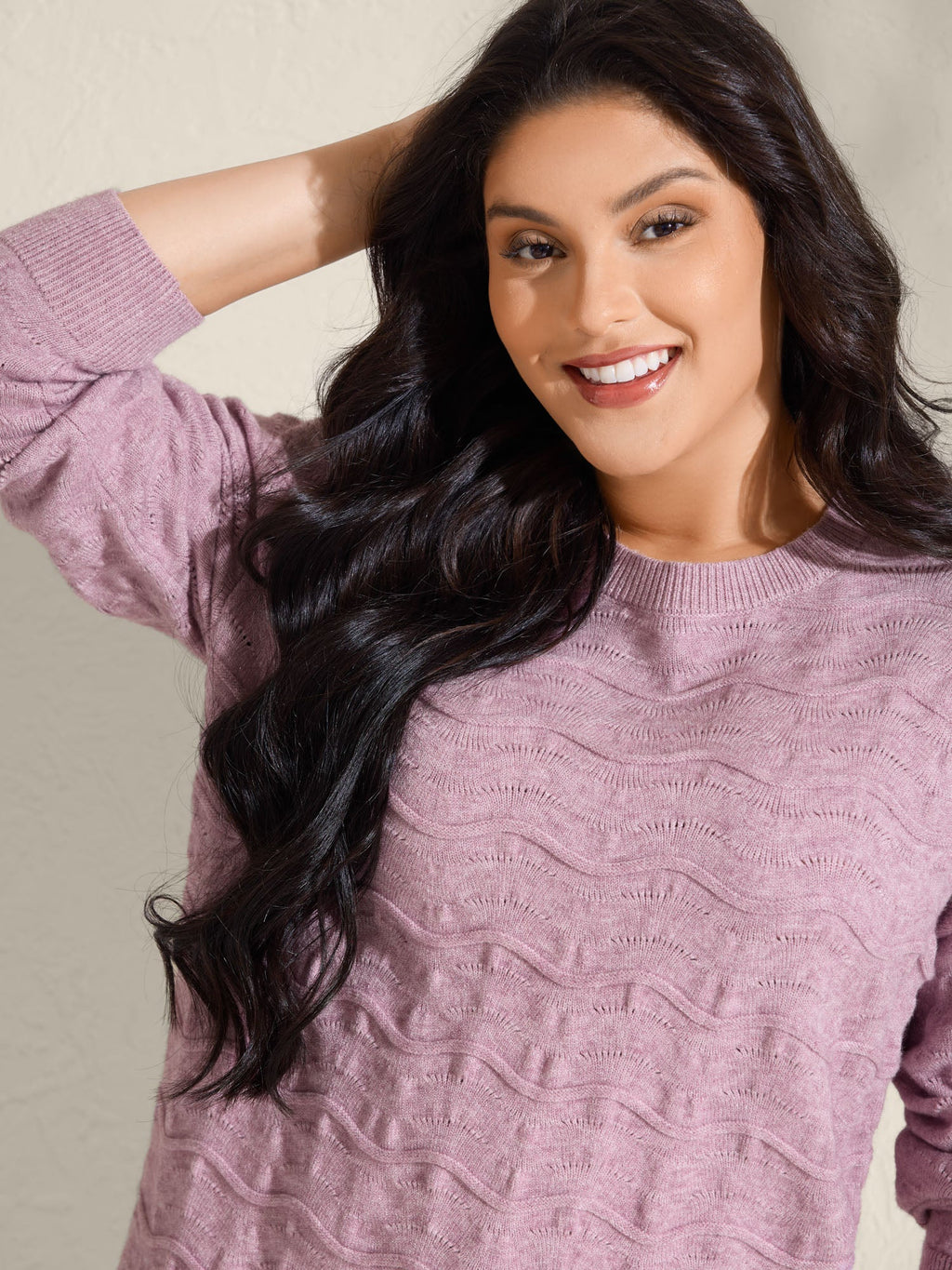 Supersoft Textured Round Neck Cut-Out Pullover