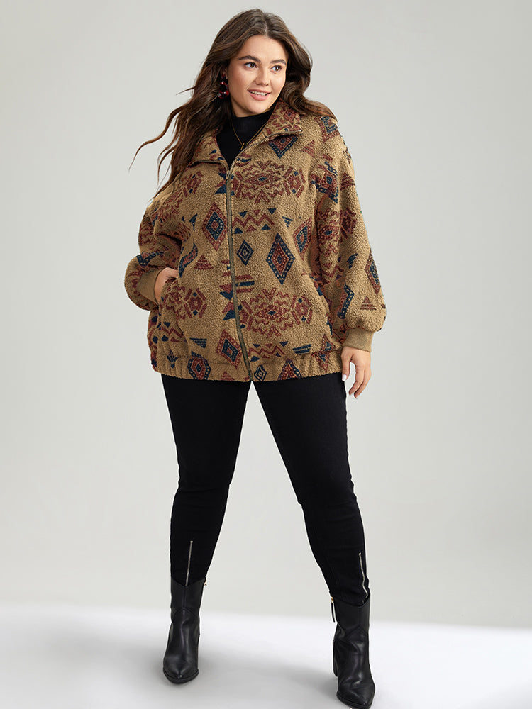 Geometric Pocket Gathered Zipper Jacket