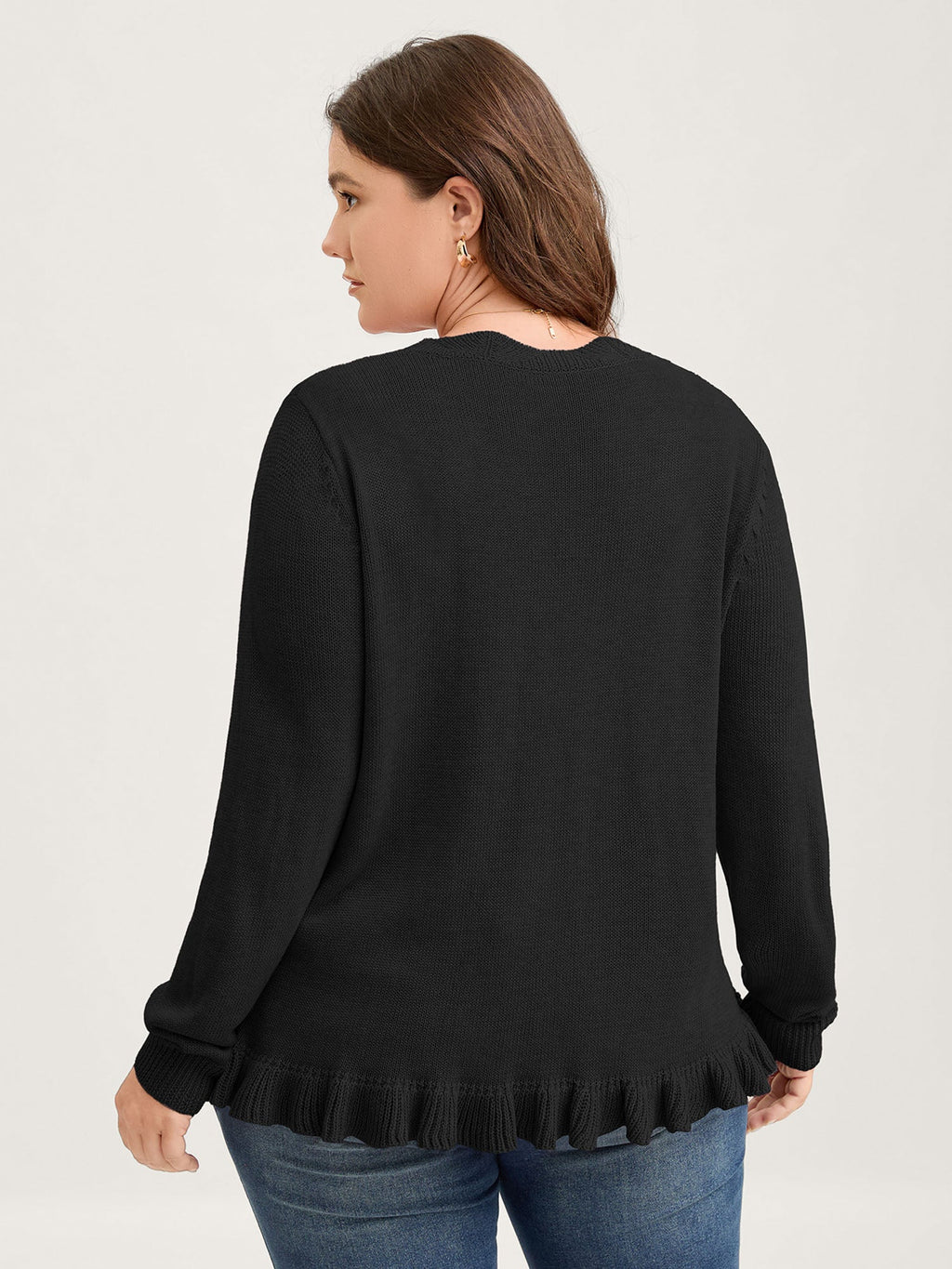 Supersoft Textured Floral Button Ruffled Hem Knit Cardigan