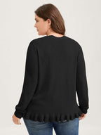 Supersoft Textured Floral Button Ruffled Hem Knit Cardigan