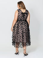 3D Floral Back-Tie Sheer Midi Dress