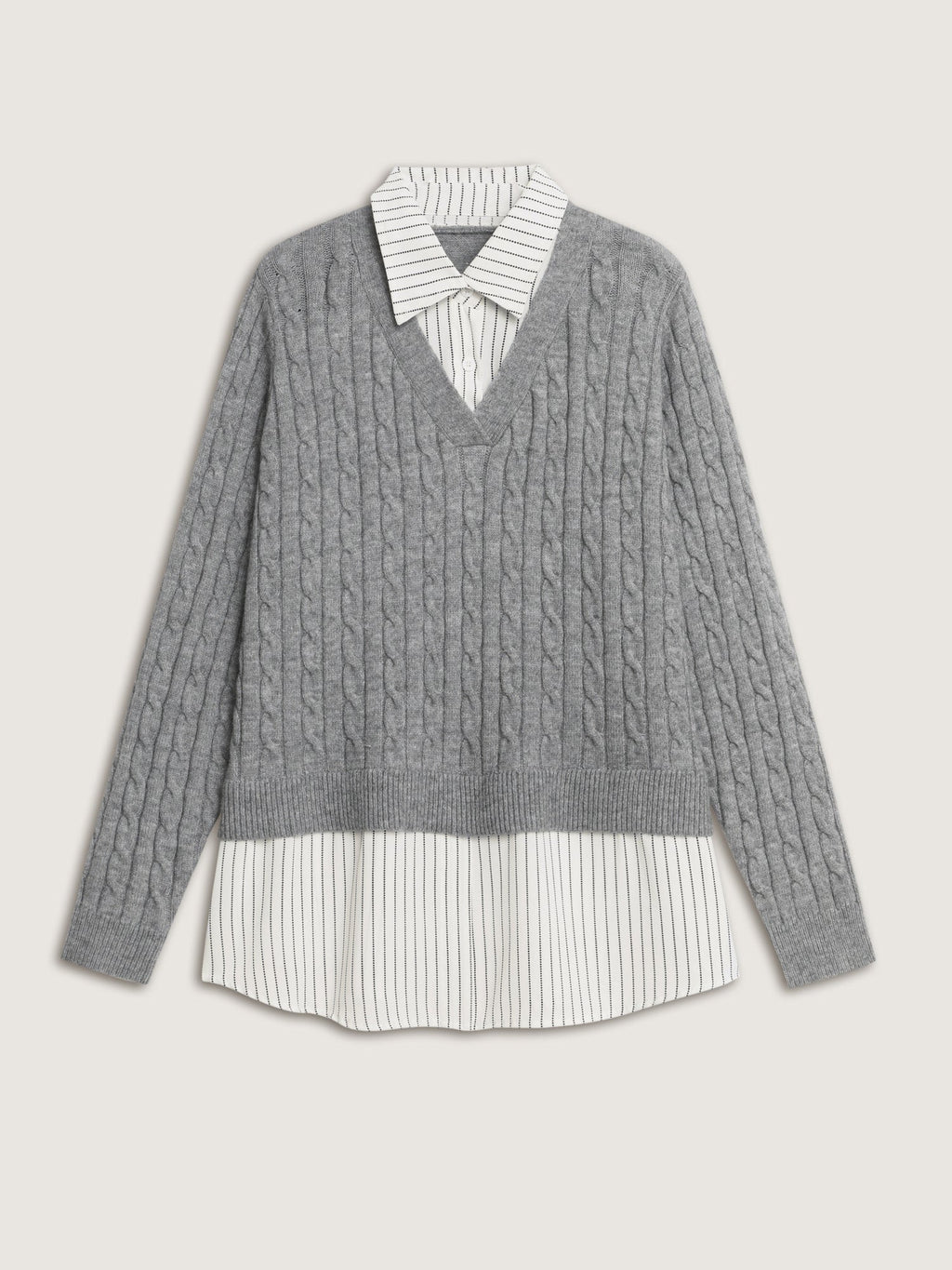 Layered Cable Stitch Ribbed Pullover