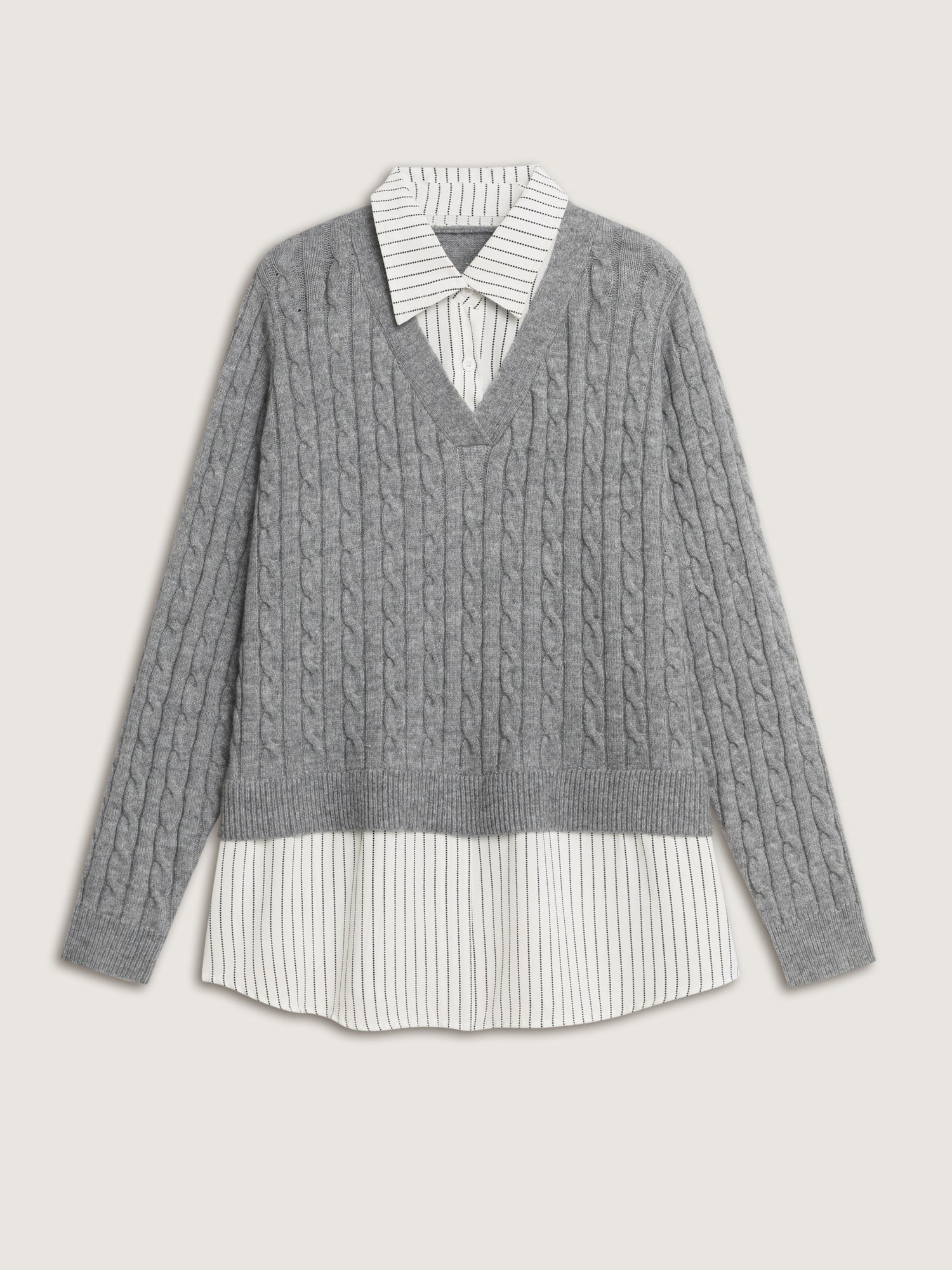 Layered Cable Stitch Ribbed Pullover