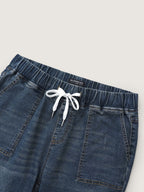 Drawstring Elastic Waist Roll Hem Jeans