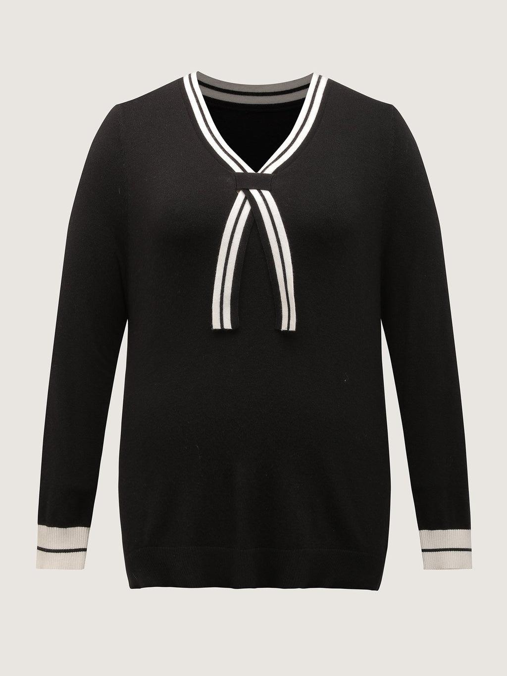 V-Neck Contrast Long Sleeve Pullover