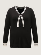 V-Neck Contrast Long Sleeve Pullover