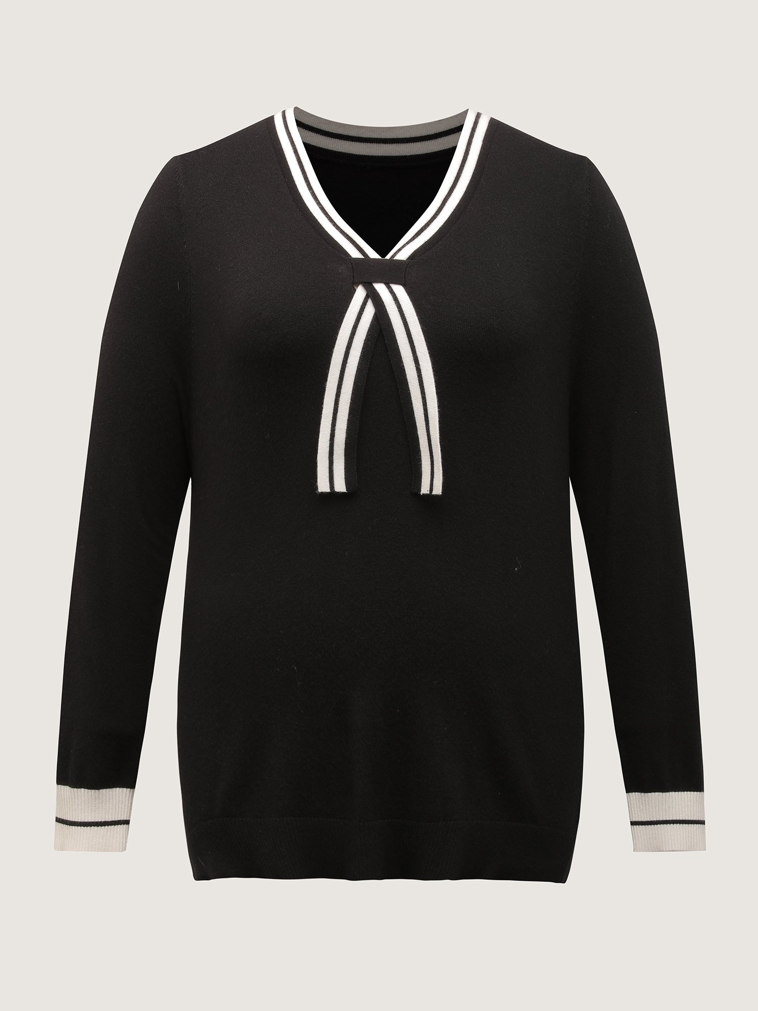V-Neck Contrast Long Sleeve Pullover