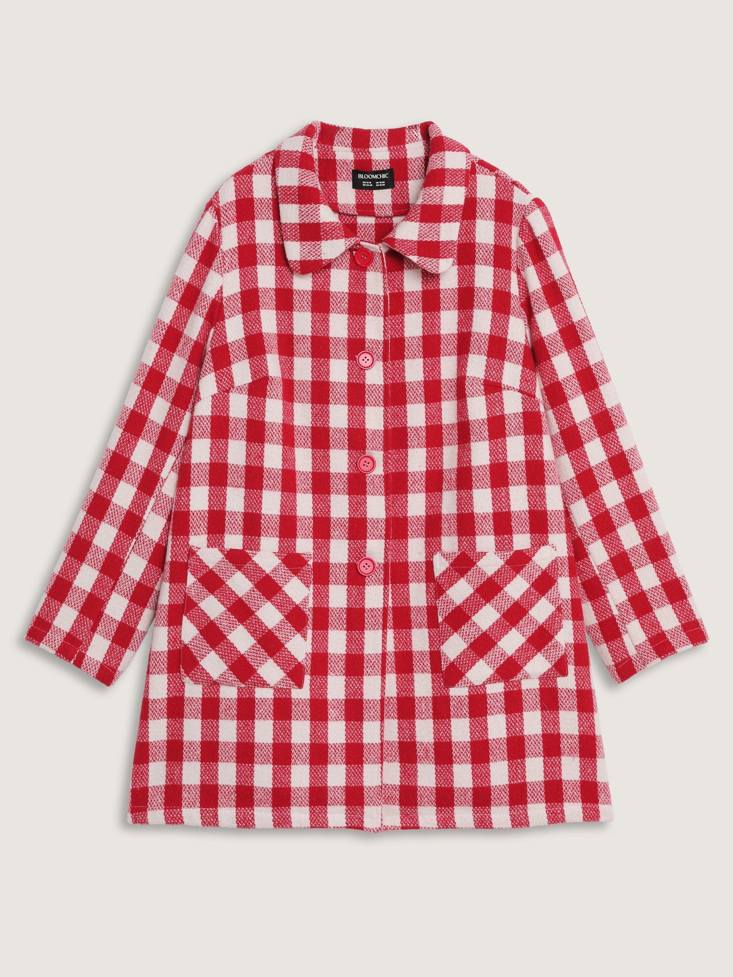 Gingham Doll Collar Pockets Coat