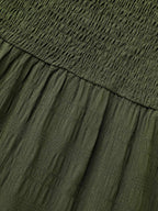 Plain Textured Shirred Midi Dress