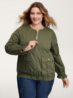 Lined Pockets Shirred Cuffs Zipper Jacket