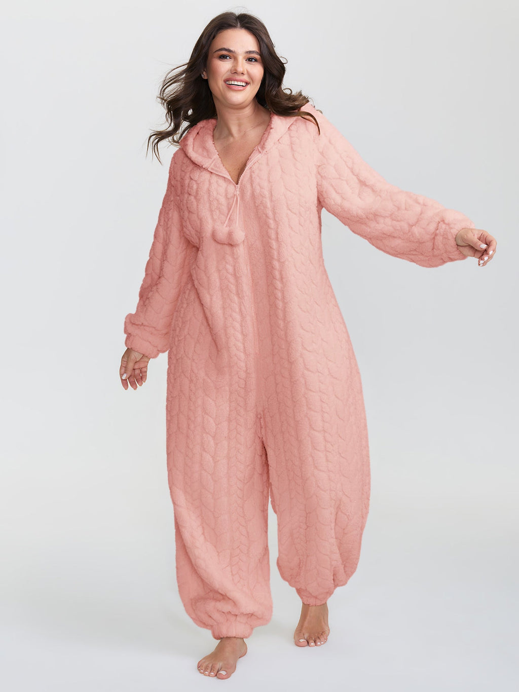 Fleece Half Zipper Hooded Sleep Jumpsuit