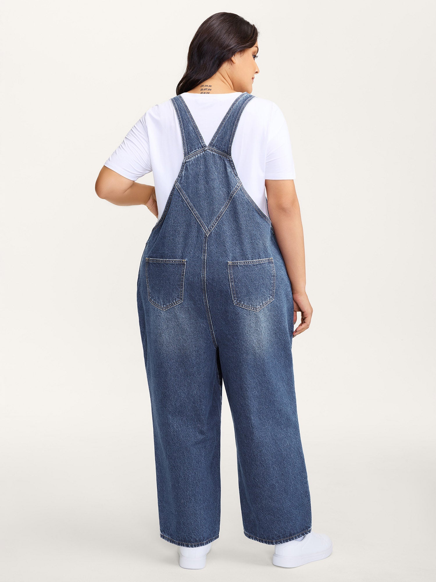 Cotton Relaxed-Fit Side Button Overall Denim Jumpsuit