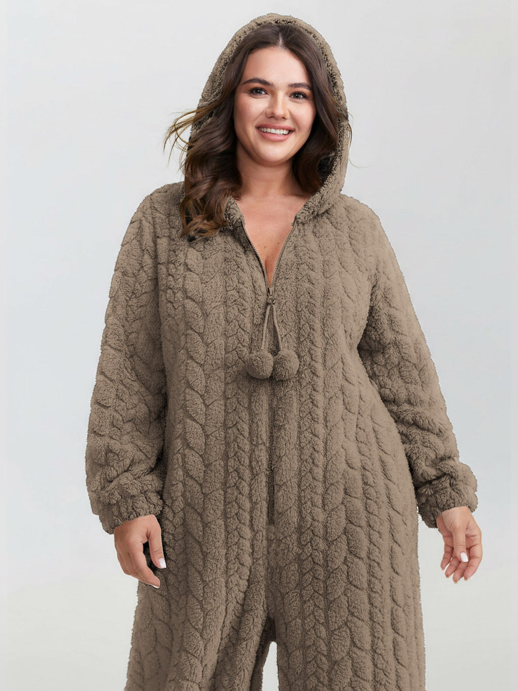 Fleece Half Zipper Hooded Sleep Jumpsuit