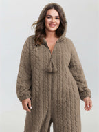 Fleece Half Zipper Hooded Sleep Jumpsuit