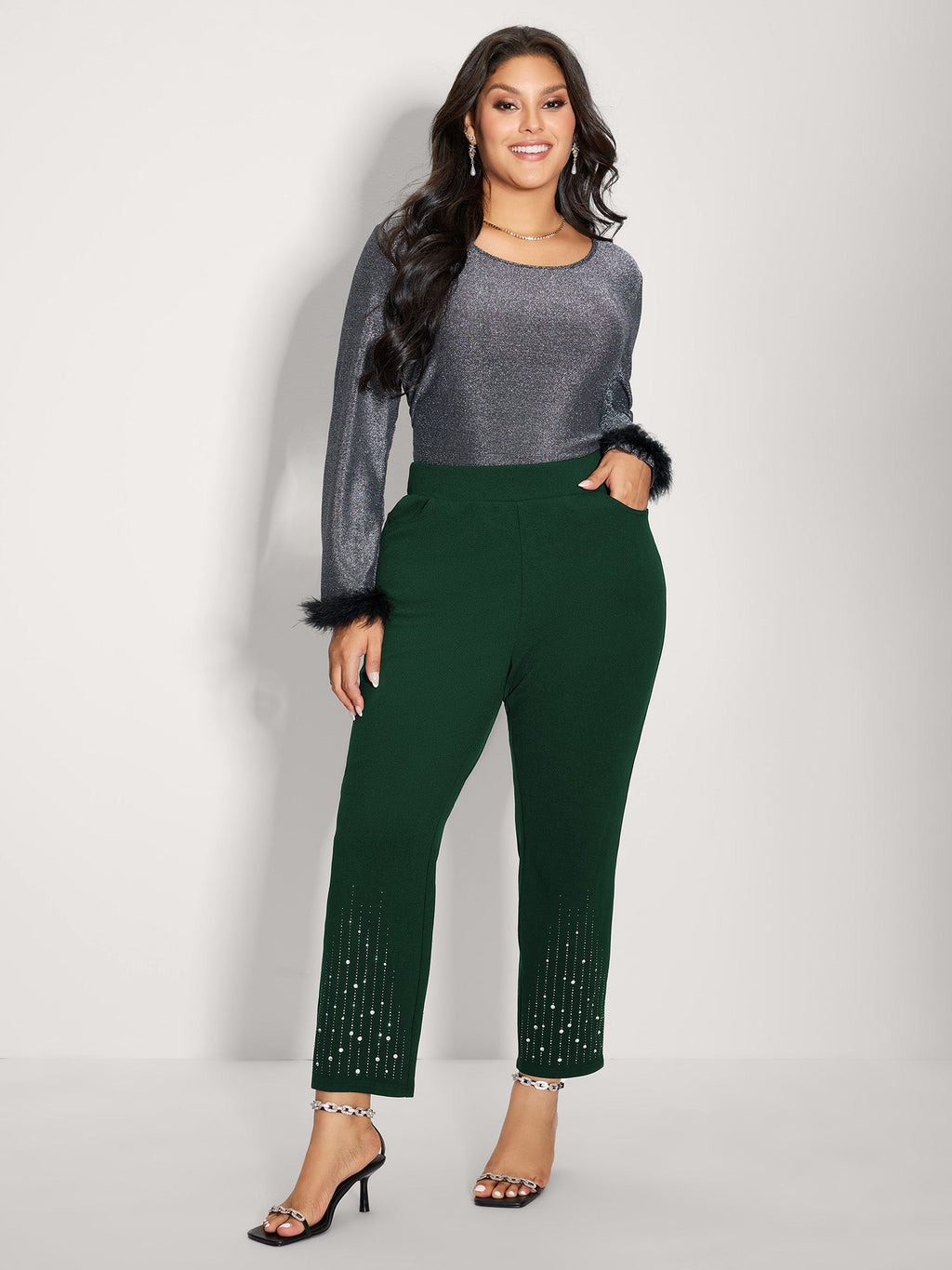 Stretchy Diamond Detail Hem Pants