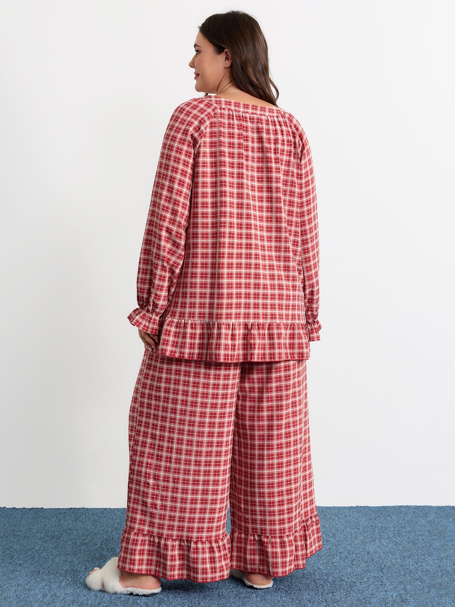 Gingham Ruffled Hem Loungewear Set