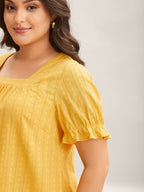 Cotton Square Neck Ruffled Sleeve Shirt