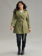 Plain Double Breasted Belted Pocket Windbreaker