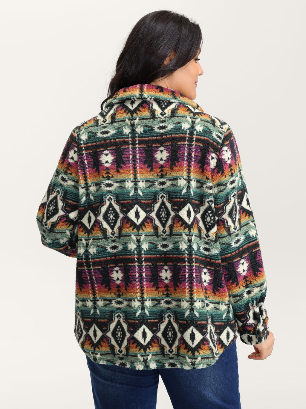 Geometric Velvet Button Pockets Coat