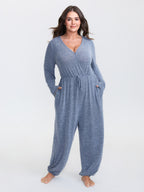 Elastic Waist Overlap Collar Lounge Jumpsuit