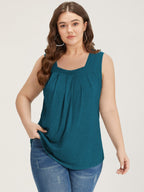 Heather Plicated Detail Square Neck Tank Top