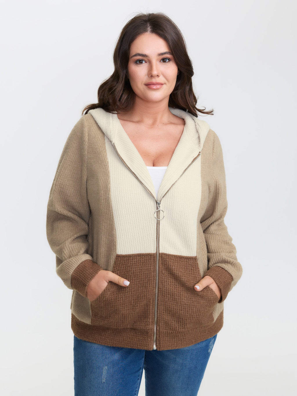 Hooded Colorblock Zipper Jacket