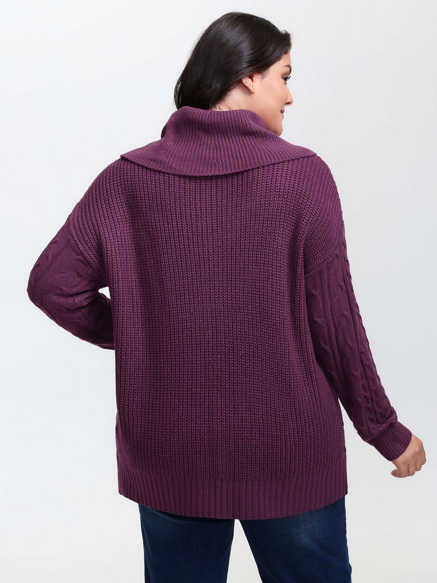 Drapey High Turtleneck Cable-Knit Pullover