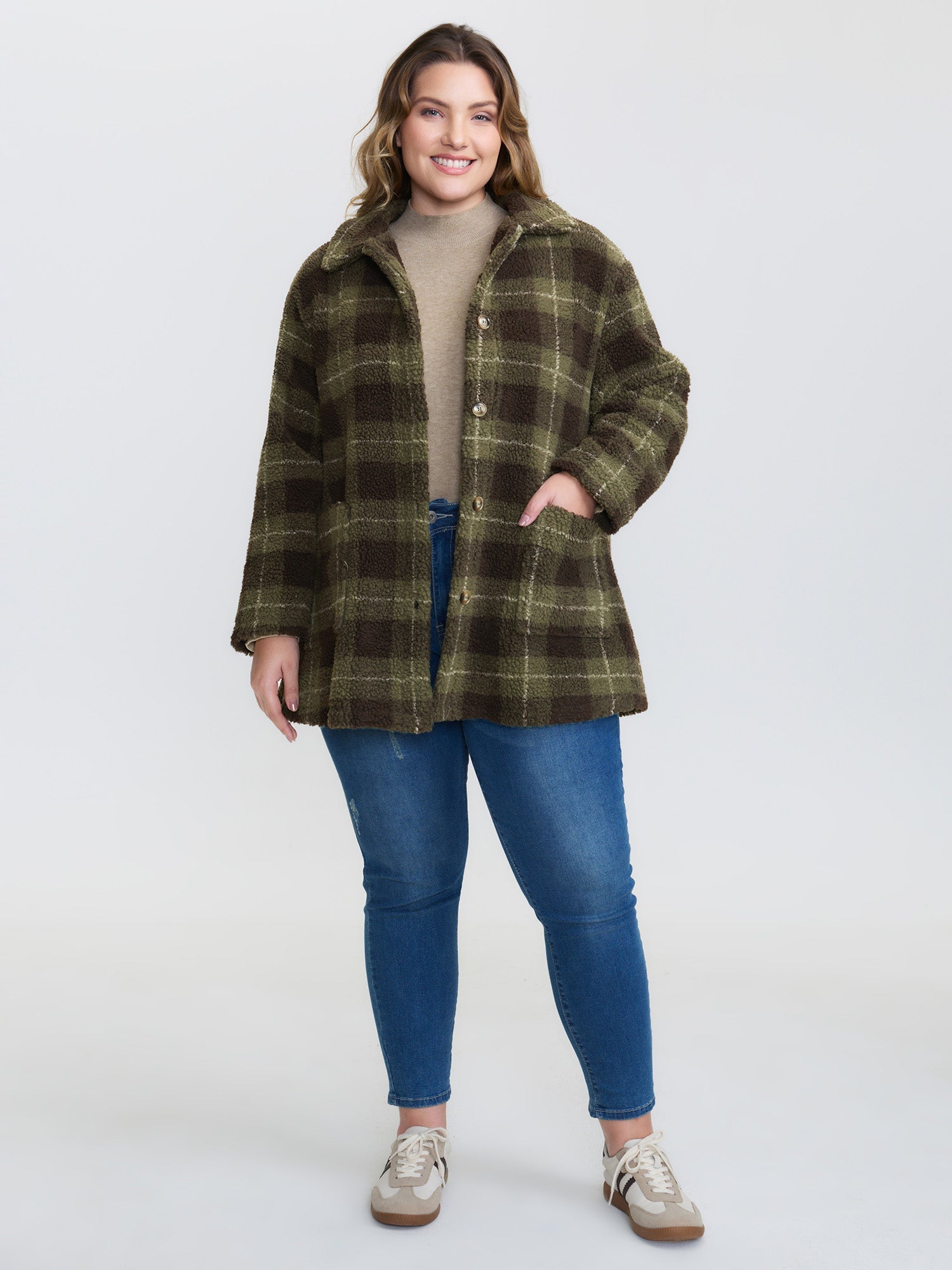 Plaid Pockets Button-Down Coat