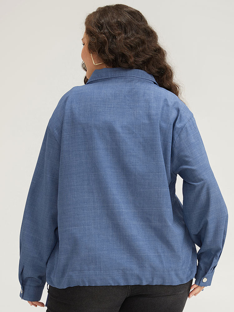 Plain Flap Pocket Zipper Lapel Collar Coat