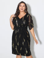 Sequin Embroidery Pleated Waist Midi Dress