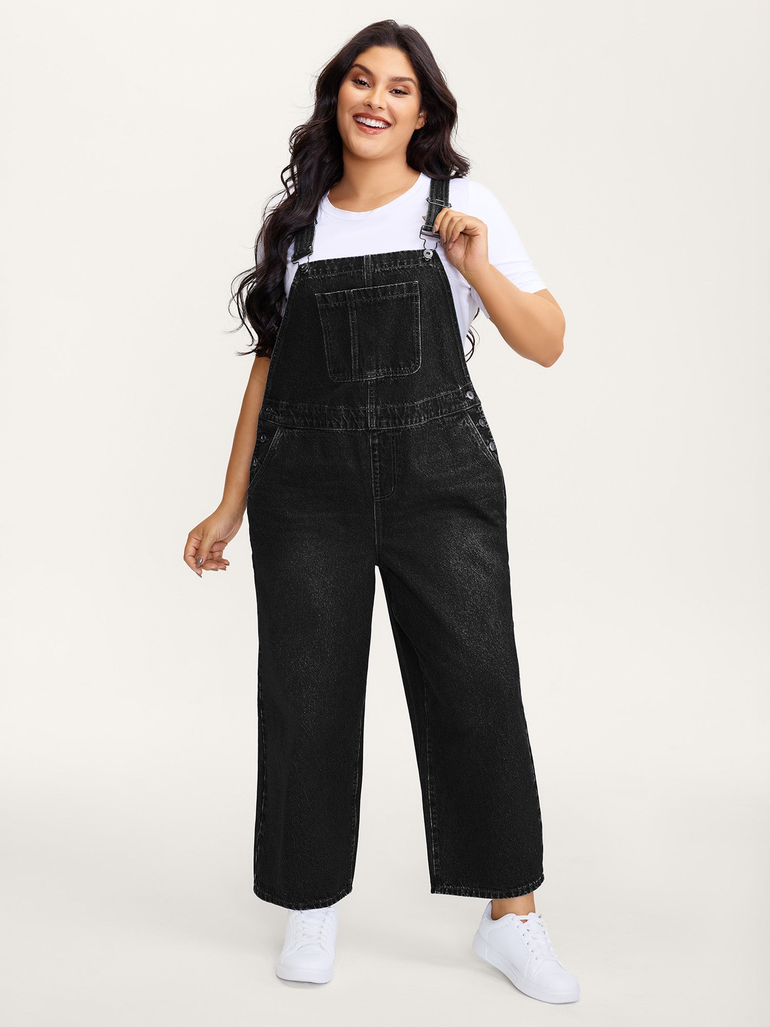 Cotton Relaxed-Fit Side Button Overall Denim Jumpsuit