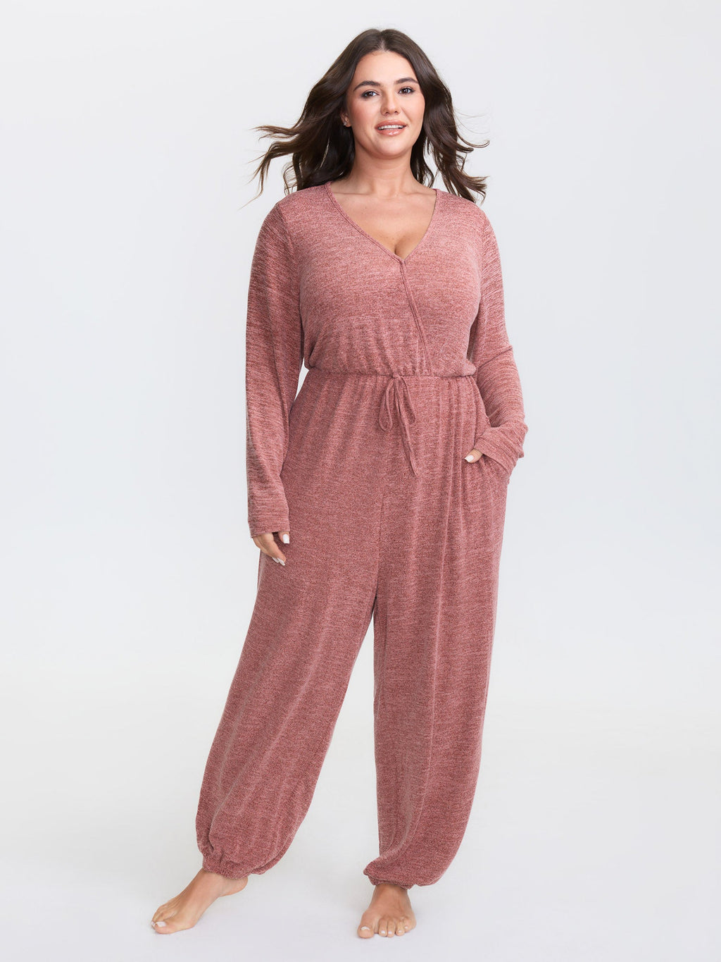 Elastic Waist Overlap Collar Lounge Jumpsuit