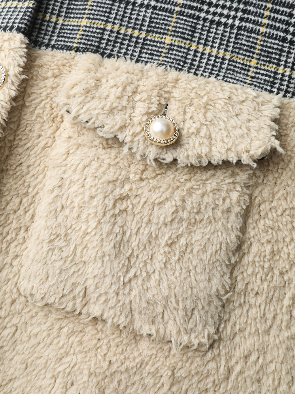 Plush Patchwork Patch Pockets Jacket