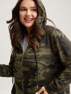 Camouflage Print Stretchy Zipper Hoodie