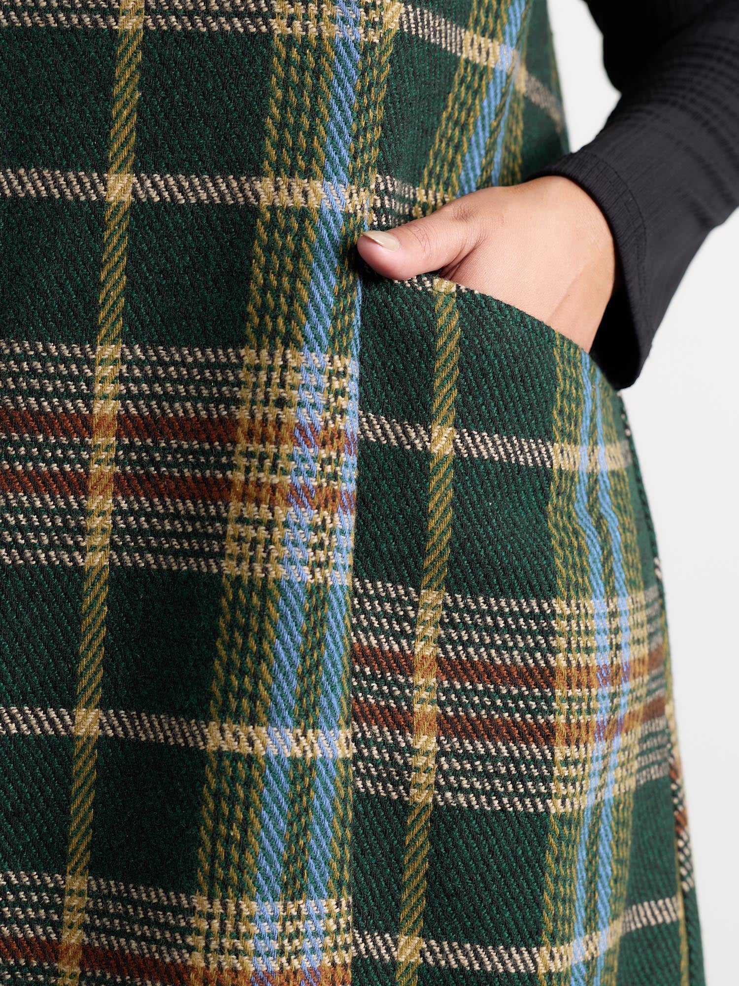 Plaid Pattern Slant Pockets Knee Dress