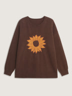 Supersoft Sunflower Pattern Round Neck Pullover