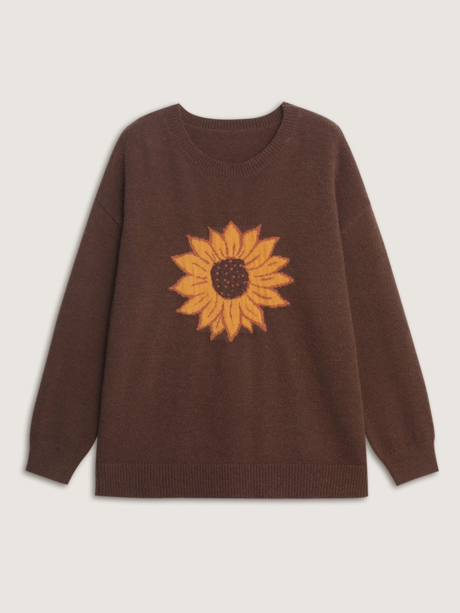 Supersoft Sunflower Pattern Round Neck Pullover