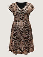 Geometric Sequin Dolman Sleeve Midi Dress