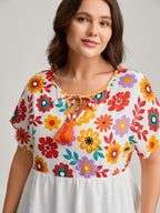 Floral Print Neck-Tie Babydoll Top