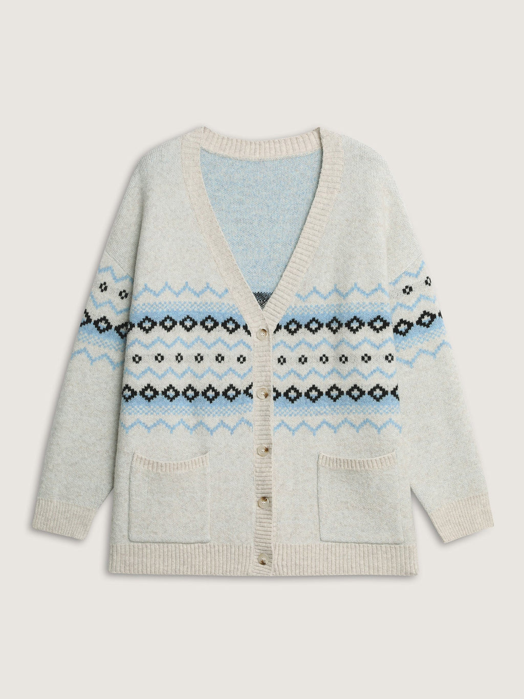 V-Neck Geometric Pattern Button Front Cardigan