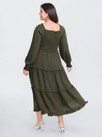 Textured Polka Dots Tiered Maxi Dress