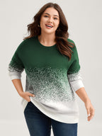 Jacquard Color Blend Ribbed Hem Pullover