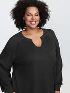 Waffle Grid Notched Collar Lace Sweatshirt