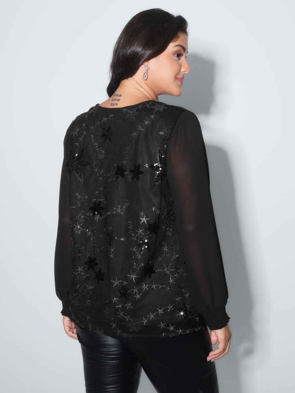 Shimmery Sequin Shirred Cuff Blouse