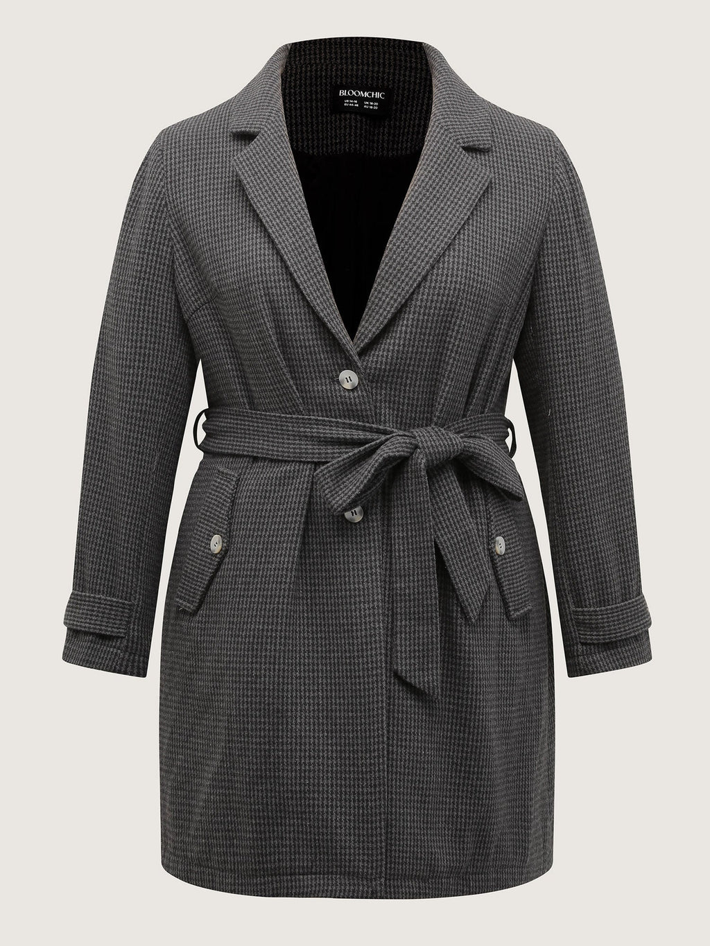 Houndstooth Button Detail Belted Coat