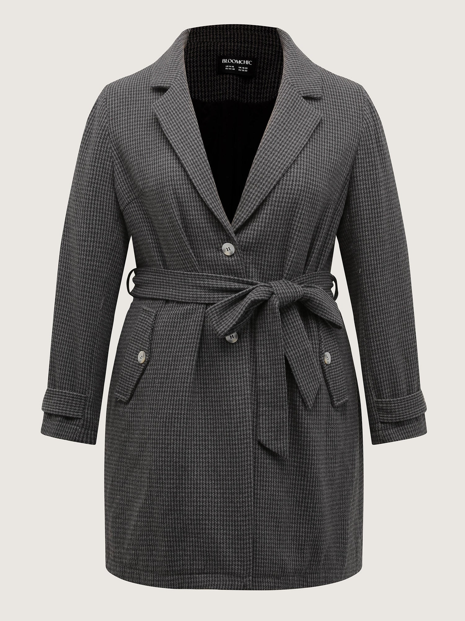 Houndstooth Button Detail Belted Coat