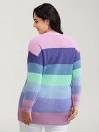 Colorblock Contrast Texture Button Cardigan