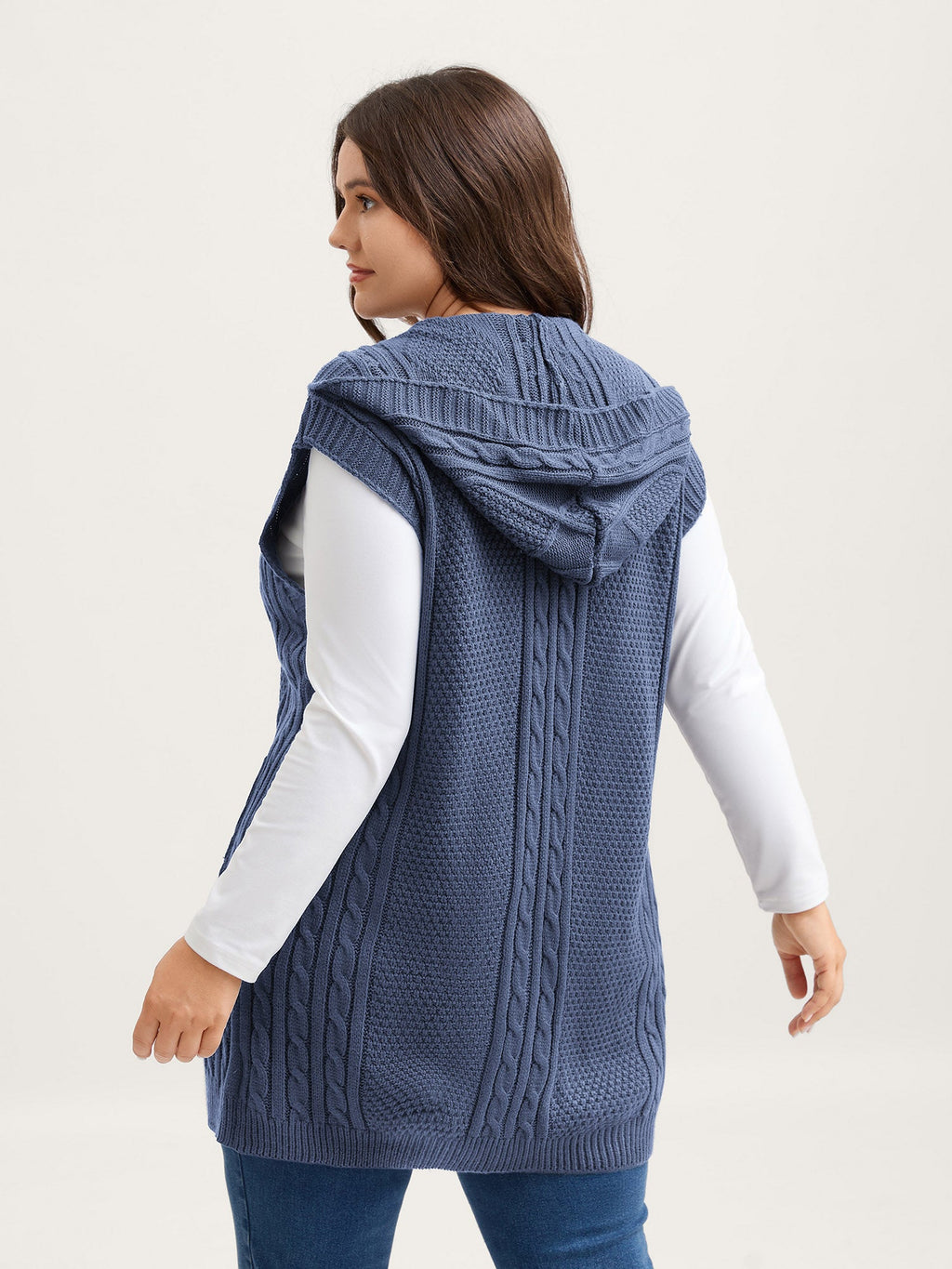 Twisted Hooded Sleeveless Knit Cardigan