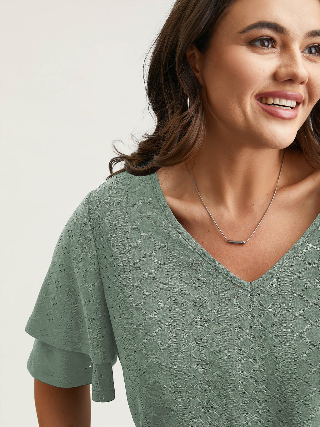 Jacquard Textured Lotus Leaf Sleeve Top
